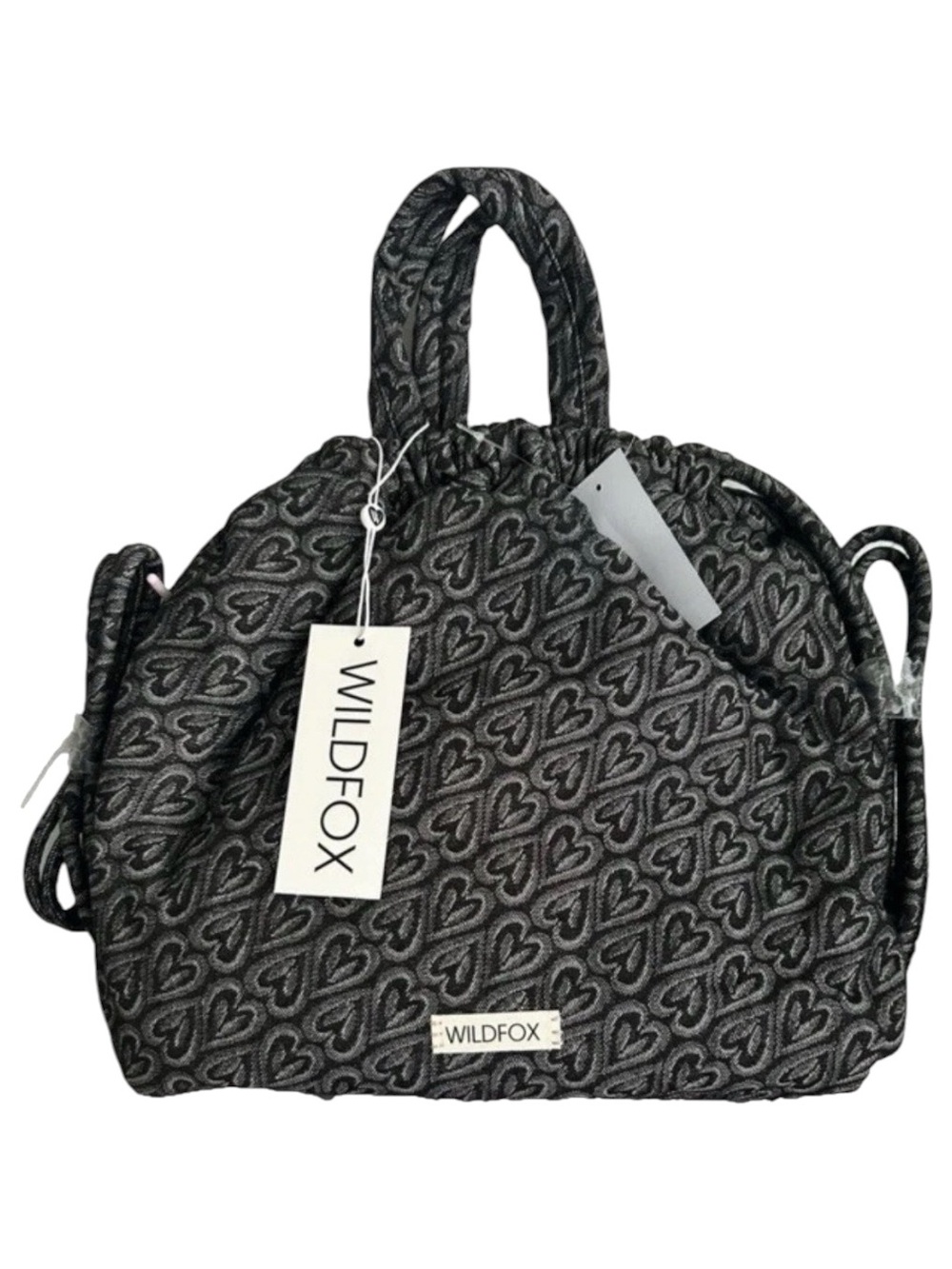 Wildfox Black & Gray Heart-Patterned Drawstring Tote